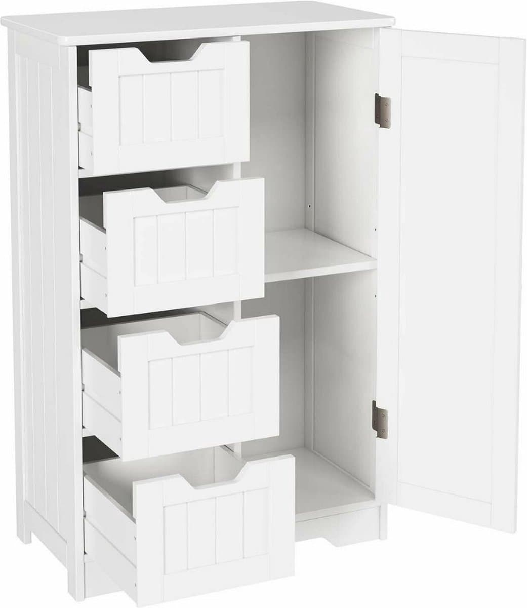 Conway Living® - Kast met 4 Ladekasten - Houten ladekast met 4 Lades - Korven en Deur - 55x30x81cm - MDF - Wit - Badkamermeubel