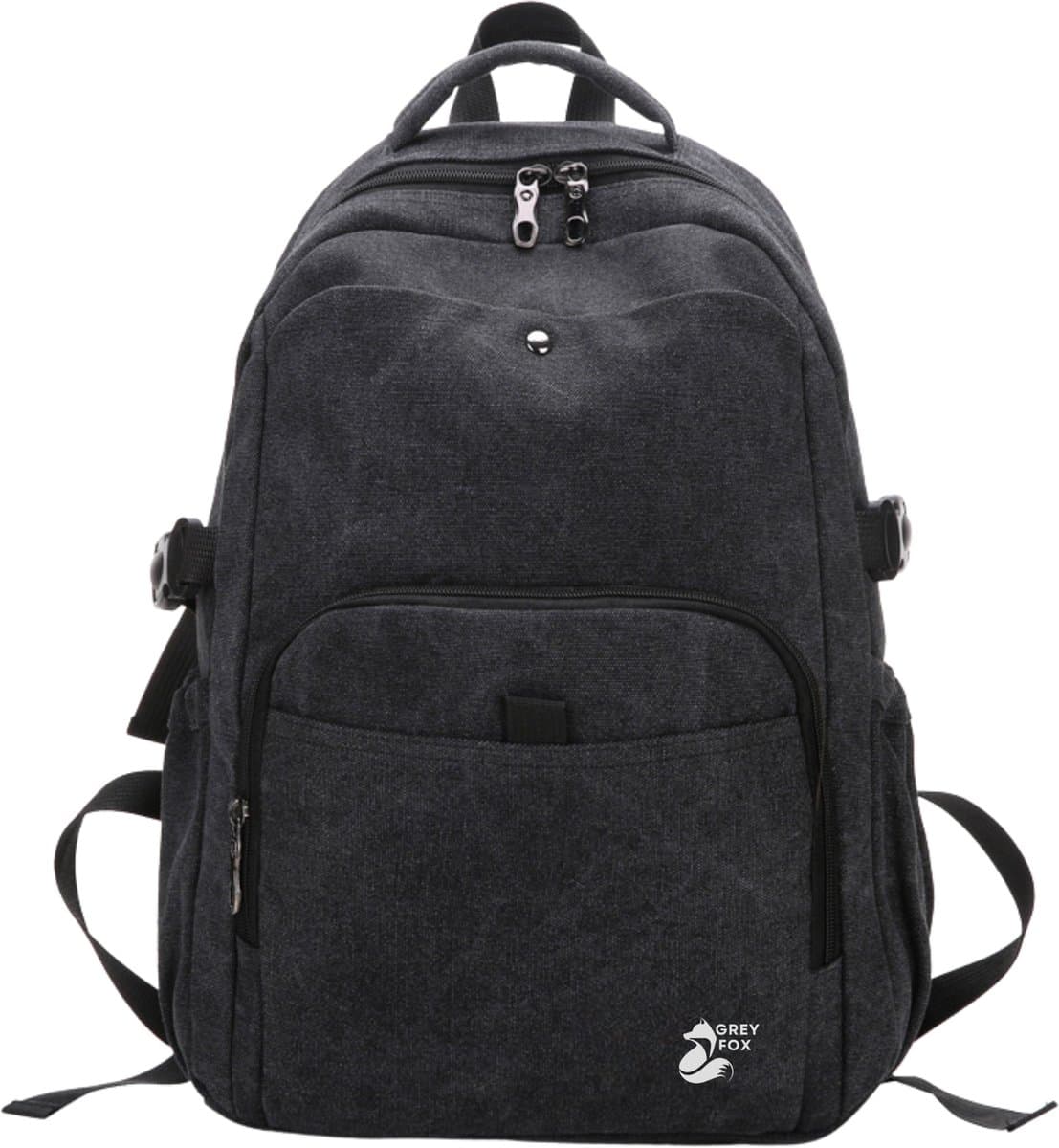 Grey Fox Canvas Laptop Rugzak - Rugtas - Geschikt tot 15.6 inch Laptops - Schooltas - 24L Ruime Capaciteit - 6 Vakken - Zwart
