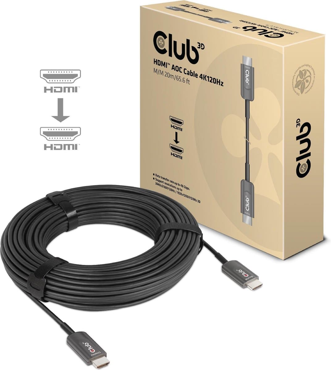 CLUB3D HIGH SPEED HDMI AOC CABLE 8K60HZ 20M M/M HDMI kabel HDMI Type A (Standaard) Zwart