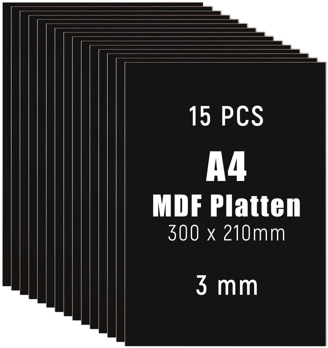 Solidchoice - Set van 15 A4 MDF-platen in Zwart