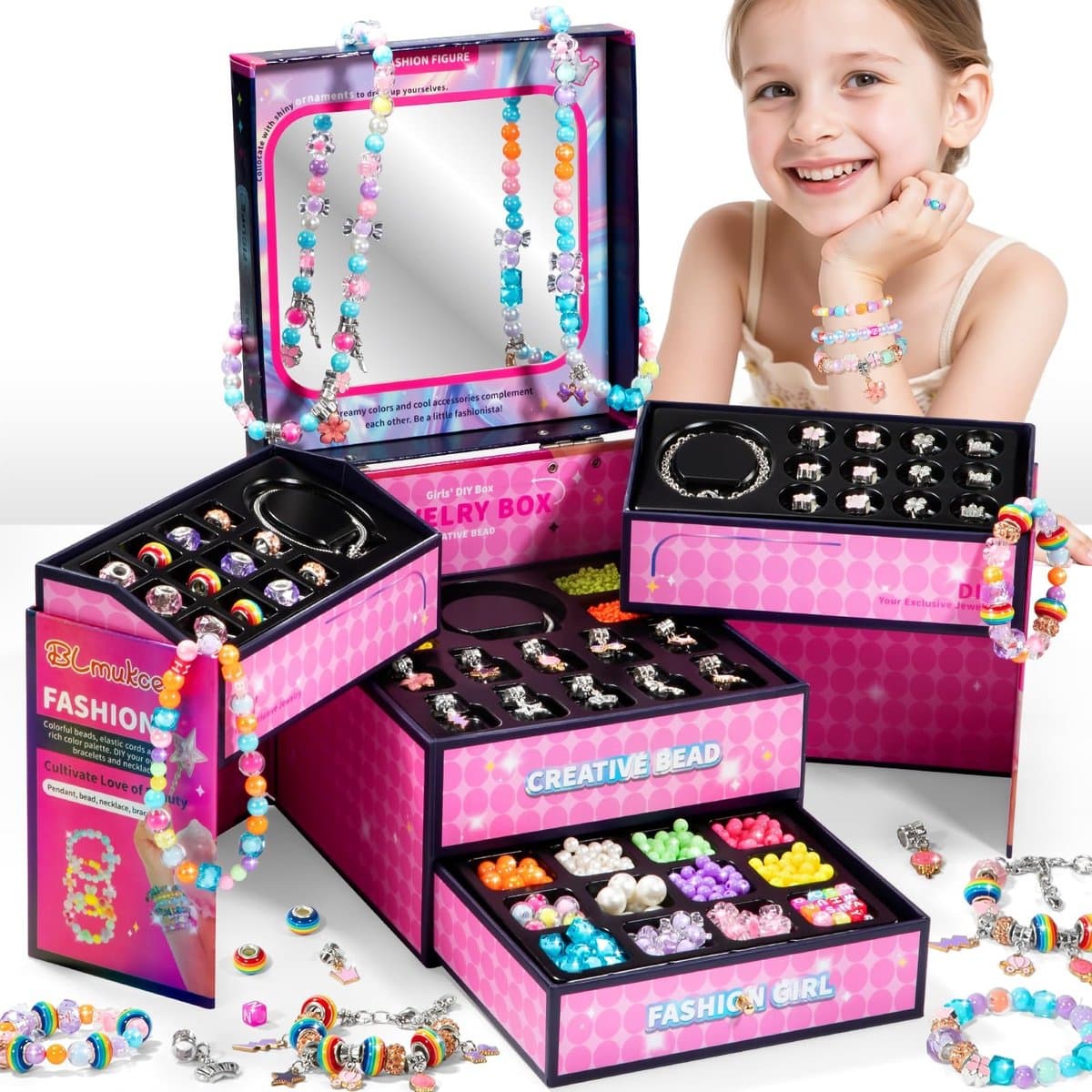 Omgoods- Knutselset voor kinderen - DIY bedelarmband - Kralen en bedels - Verjaardagscadeau - Kerstcadeau - Geschikt voor 4-12 jaar - Sieradenset
