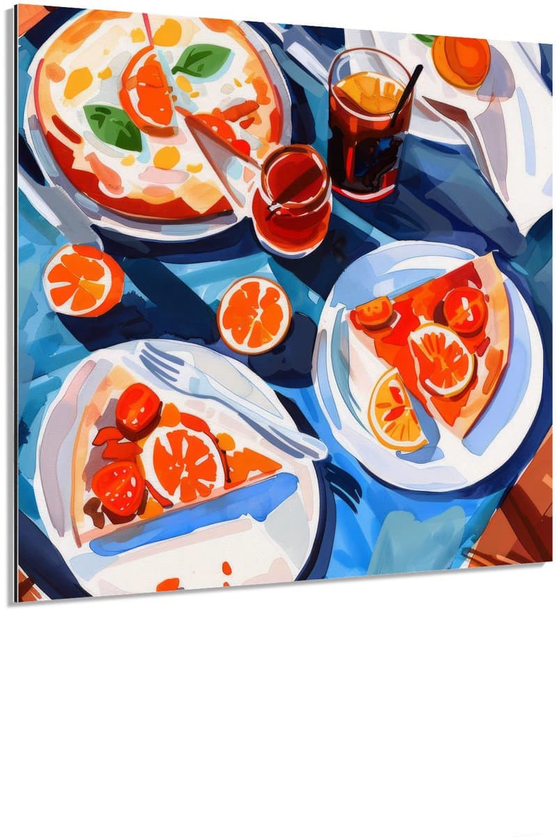 Zomerbrunch schijven blauw - Schilderij 60x60 cm - Wanddecoratie op Aluminium Dibond - Aluminium Wandpaneel