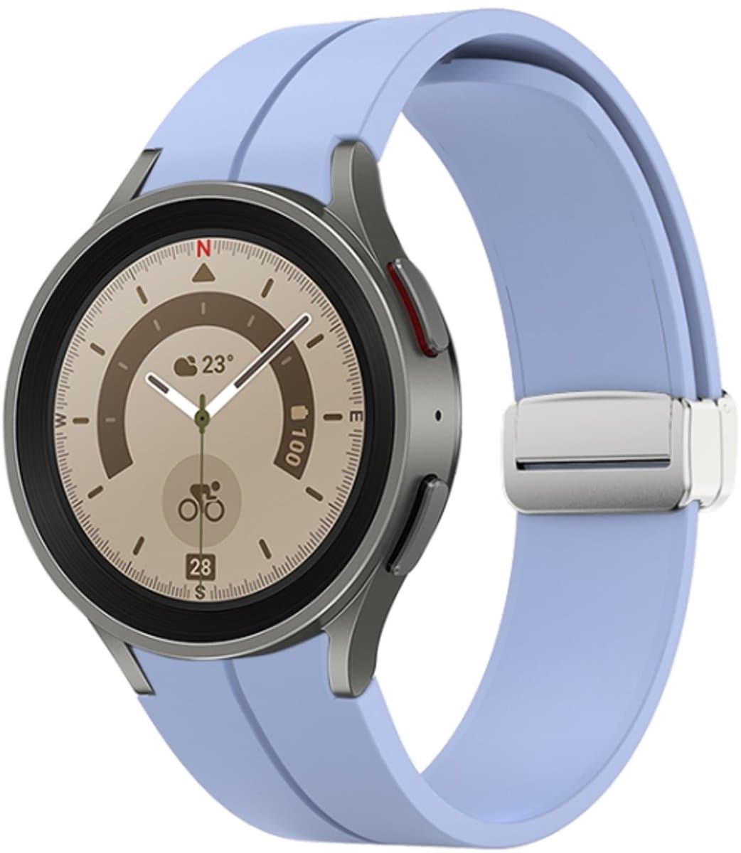 Voor Samsung Galaxy Watch5 40 & 44 mm / Pro 45 mm opvouwbare zilveren gesp siliconen horlogeband (lichtpaars)