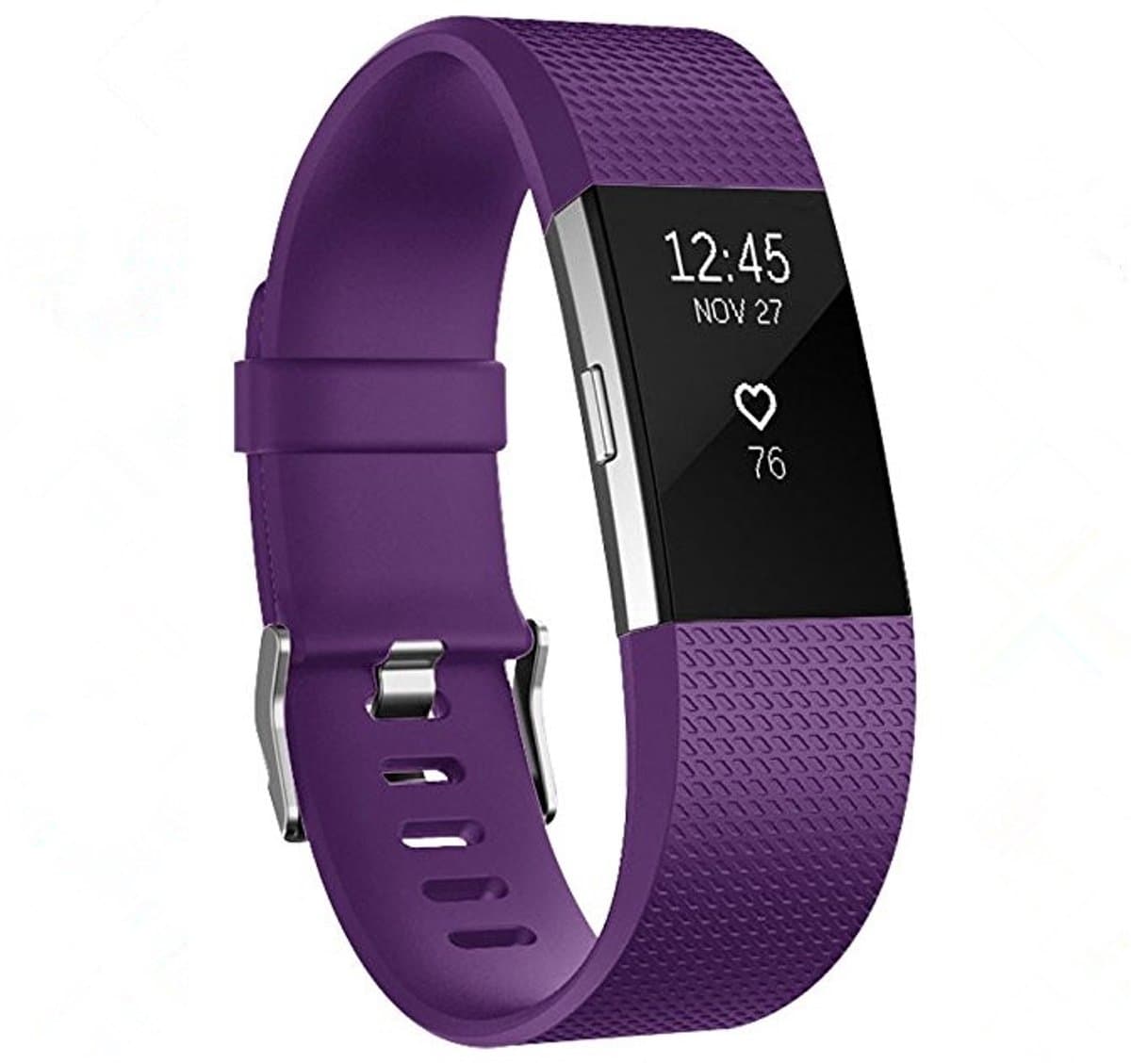 Verstelbare sportpolsband met vierkant patroon voor FITBIT Charge 2, maat: L, 12,5 x 8,5 cm (paars)