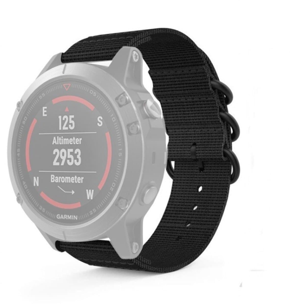Voor Garmin Fenix 3 / 5X universele 26 mm nylon horlogeband met drie ringen (zwart)
