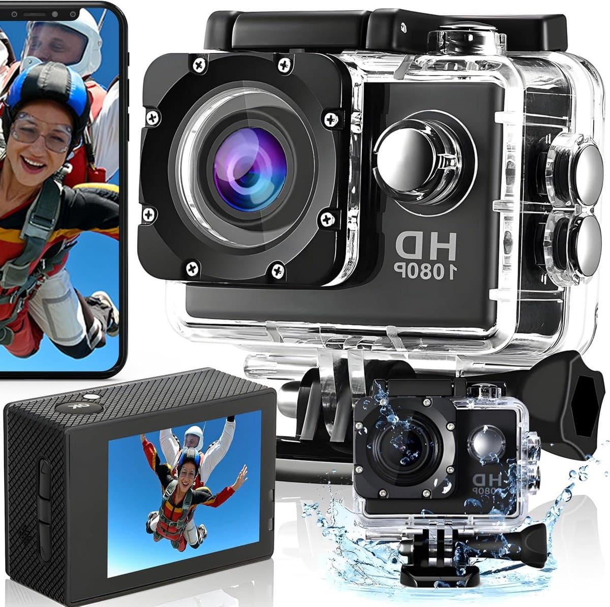 Sportcamera - Actiecamera Camcorder - Avonturen Vastleggen - 140 Graden Groothoek - 1080p Full HD - Zwart
