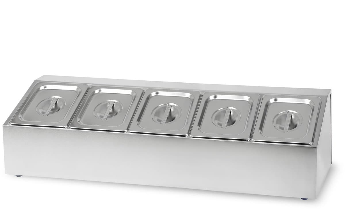 VERTES ingrediëntenbak 5 x 1/6 GN Gastronorm, roestvrij staal, 100 mm diep, hygiënisch, roestvrij, krasbestendig, temperatuurbestendig van -40° tot 300°C, geschikt voor bain-marie en veelzijdig gebruik in de horeca