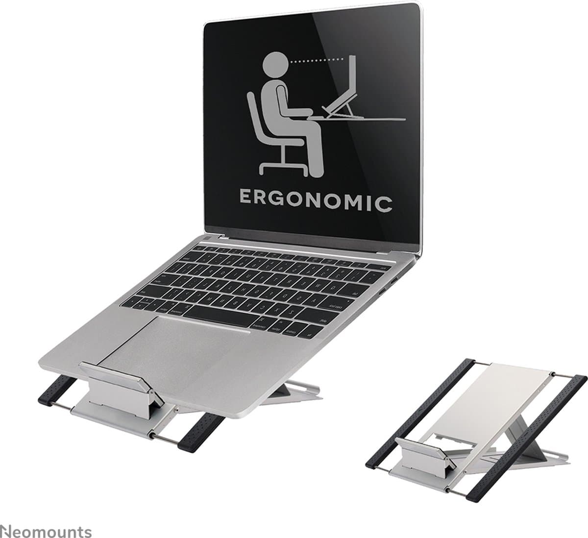 Neomounts NSLS100 laptop- of tablet standaard - 10-22" - universeel - 6 hoogteposities - opvouwbaar en lichtgewicht ontwerp geschikt voor hybride werk - Incl. opberghoes - zilver