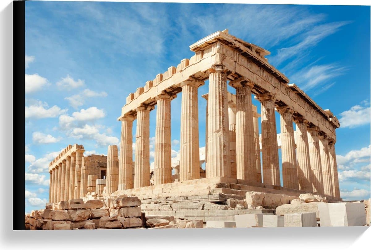 Canvas - Parthenon op Akropolis van Athene - 60x40cm Foto op Canvas Schilderij (Wanddecoratie op Canvas)