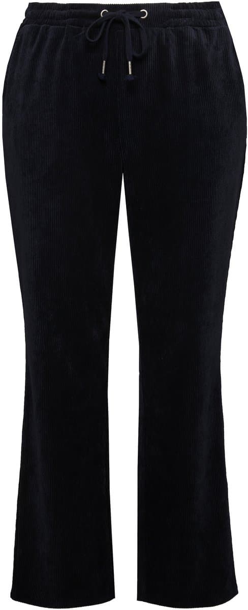 Ulla Popken - Dames - Corduroy broek Ruby elastische tailleband strikbandje - Marine - Maat 50+