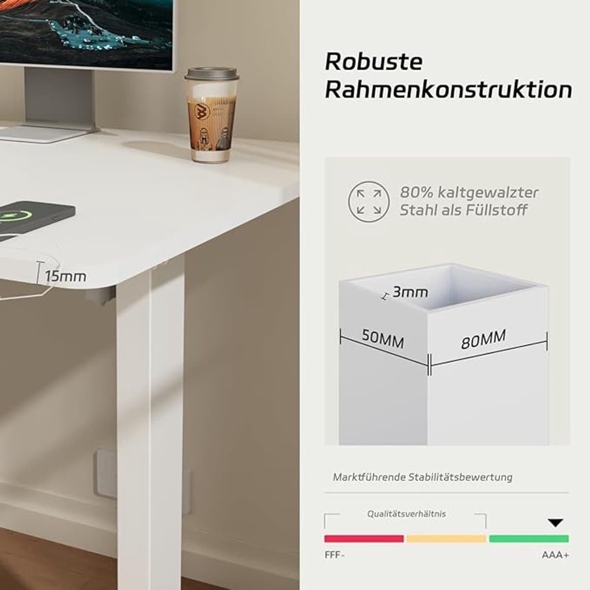 Elektrisch Verstelbaar Bureau Altameubel – 200x80 cm – Staand Bureau met USB-aansluiting, Kabelgoot, Ergonomisch en Robuust Stalen Frame – Geheugenfunctie & Zittende Activiteit Herinnering – Wit
