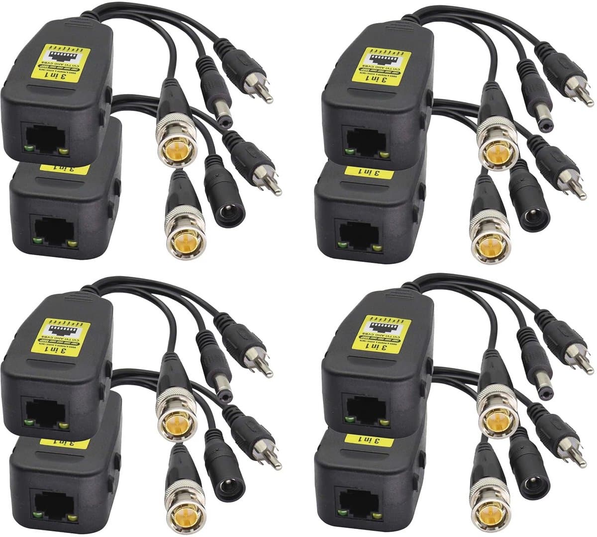 AAOTOKK Passieve Video/Audio Levering RJ45 naar BNC Netwerk Transceiver HD-CVI/TVI/AHD/CVBS, voor 720 1080 P 3MP 4MP 5MP 8MP full HD CCTV Beveiliging DVR Monitoring Camera Systeem (19cm/4 Paren)