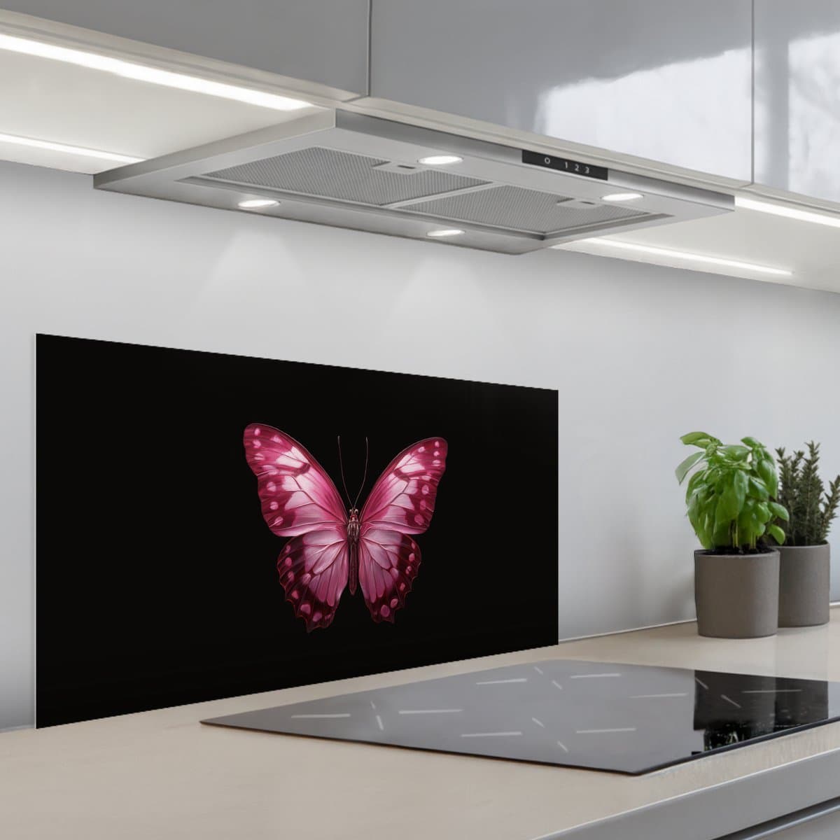 Spatscherm 90x45 cm - Zelfklevende achterwand Vlinder - Fuchsia - Grafisch - Keuken muurbeschermer - Spatwand fornuis