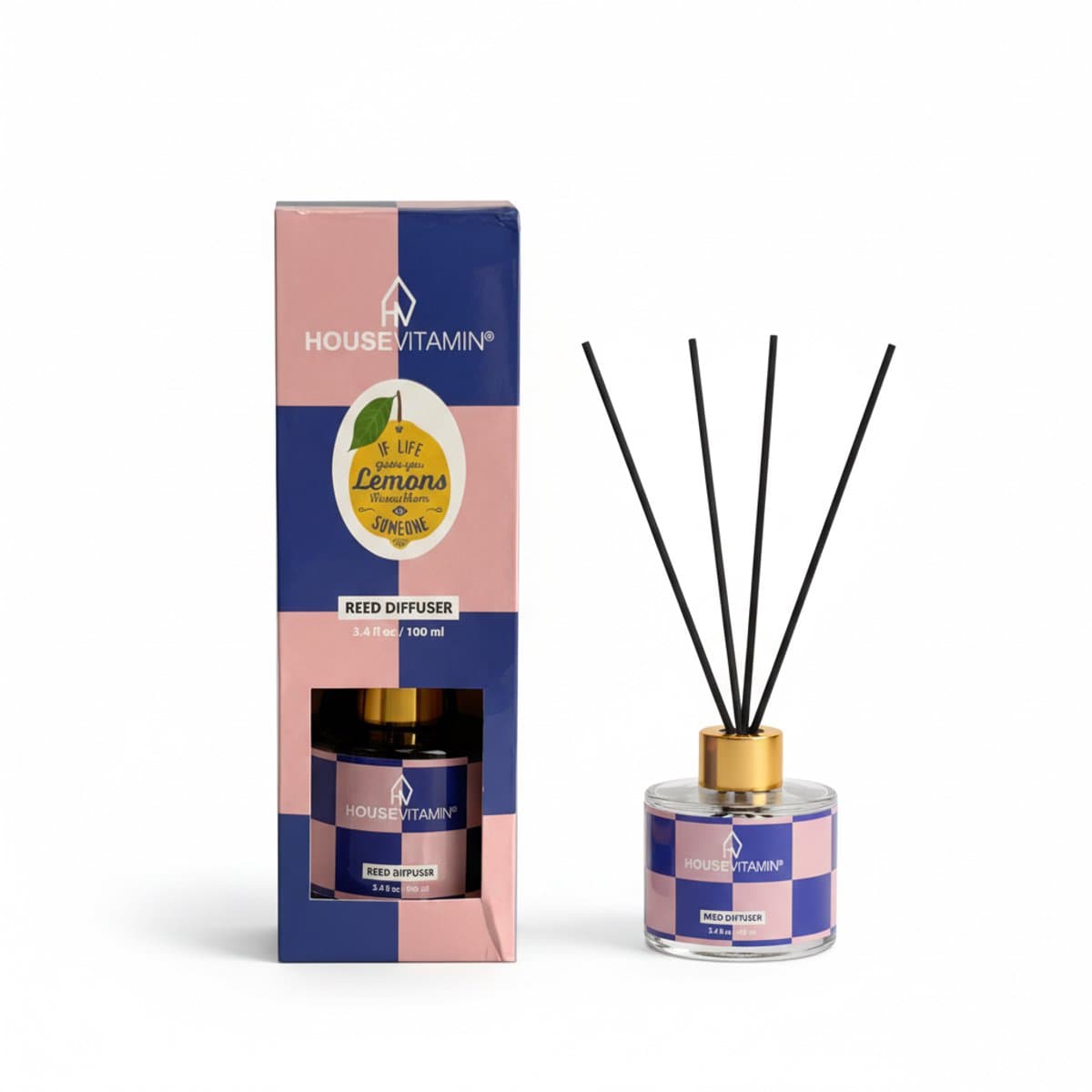 Reed Diffuser Geurstokjes 100ml – Citroen, Bergamot & Basilicum – Luxe Geurverspreider van Glas met Zwarte Stokjes – Fris & Vrolijk Design – Langdurige Geur – Perfect Cadeau voor Elke Gelegenheid