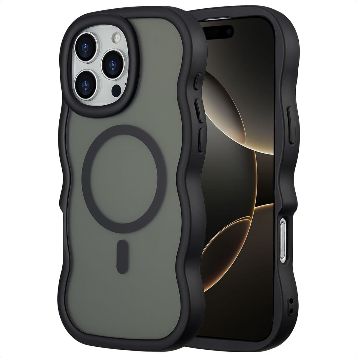 Selencia Wavy Case - Golvend Hoesje geschikt voor Apple iPhone 16 Pro Max - Zwart