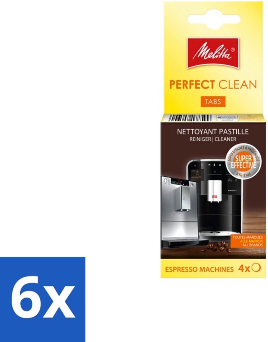 6 x Melitta - Perfect Clean – Reinigingstabletten – Voor volautomatische espressomachines – 4 tabletten - Reinigingstabletten - Koffieautomaten - Zetgroep Reinigen - Koffieolie Verwijderen - Smaak Verbeteren