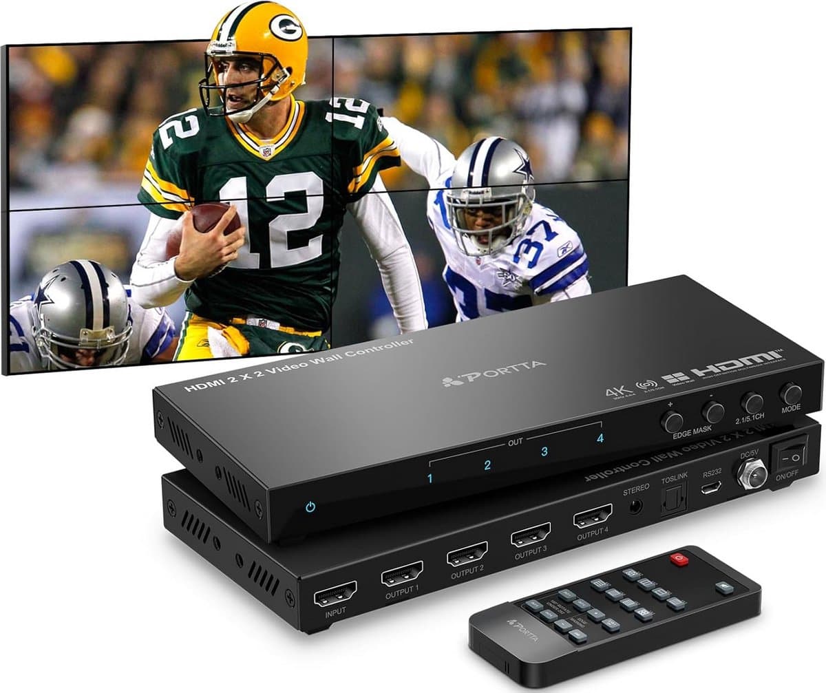 4K Video Wall Controller 2x2: Processor voor 4 Schermen met 11 Beeldmodi & Rotatie