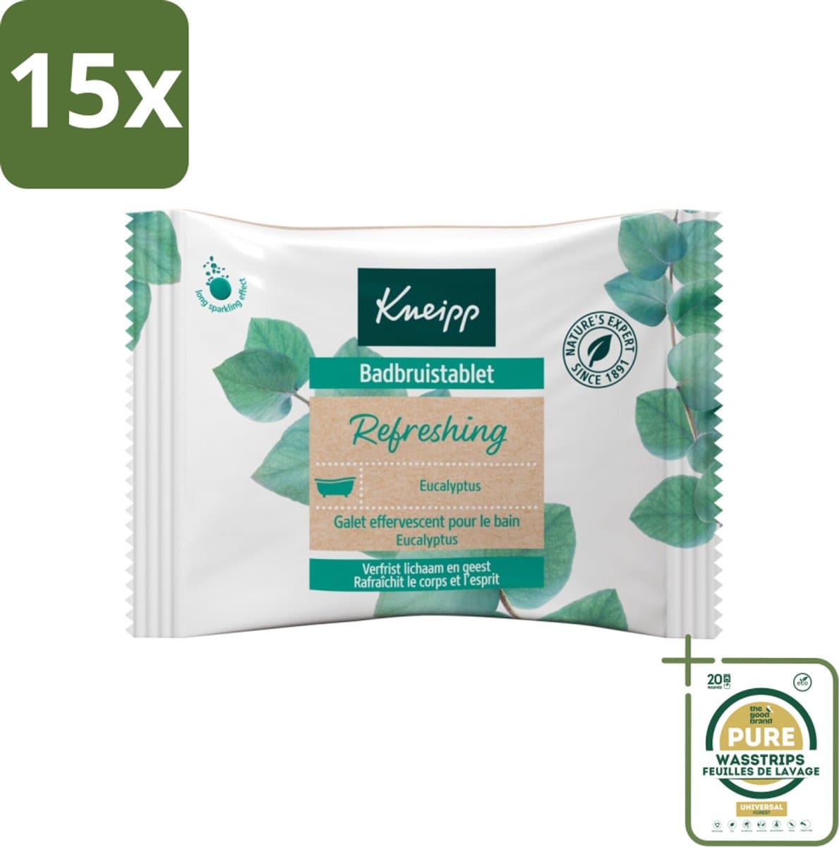 15 x Kneipp - Badbruistablet - Mint Eucalyptus - Grootverpakking - Badtablet Mint Eucalyptus - Badbruistablet - Ontspanning Bad - Ademhaling Bad - Herstel Bad