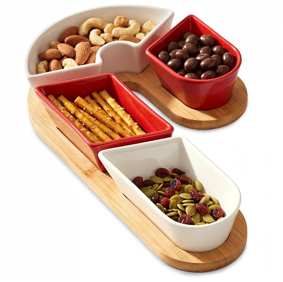Koopman Servieset Steenware&Bamboe - 5 stuks, Pepermuntstok Ontwerp