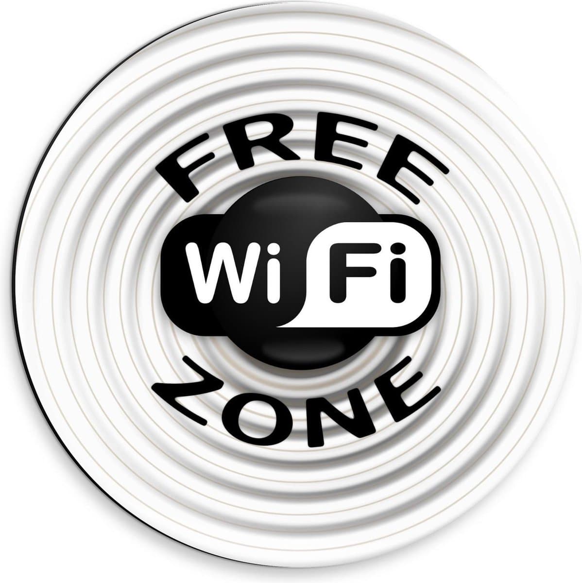 Dibond Wandcirkel - ''Free Wifi Zone'' Bord - 30x30cm Foto op Aluminium Wandcirkel (met ophangsysteem)