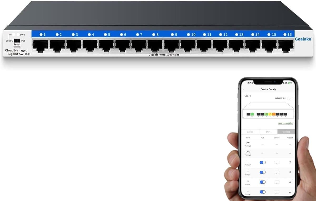 Managed 16-poorts Gigabit Ethernet Netwerkswitch met Cloudmanagement en Plug-and-Play