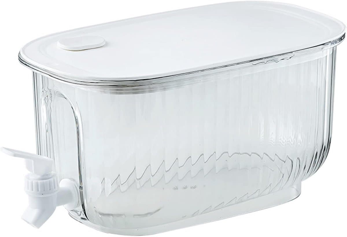 Drankdispenser met tapkraan, waterdispenser, koelkast, limonadedispenser, drankdispenser met afdichtingsventiel voor koude dranken, fruit, theepot, grote capaciteit (transparant wit)