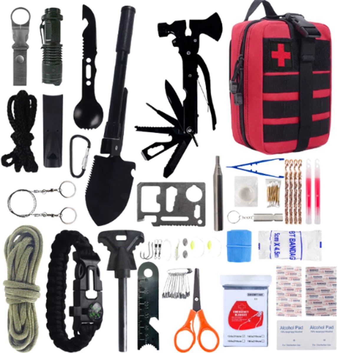 Door Overheid Geadviseerd 24 in 1 Complete Luxe Noodpakket voor Thuis - Voor Noodsituaties, Stroomuitval & Rampen - Oorlog Situaties - Survival set - Inclusief Kompas, Masker EHBO-kit doos deken, Zaklamp & Warmtedeken