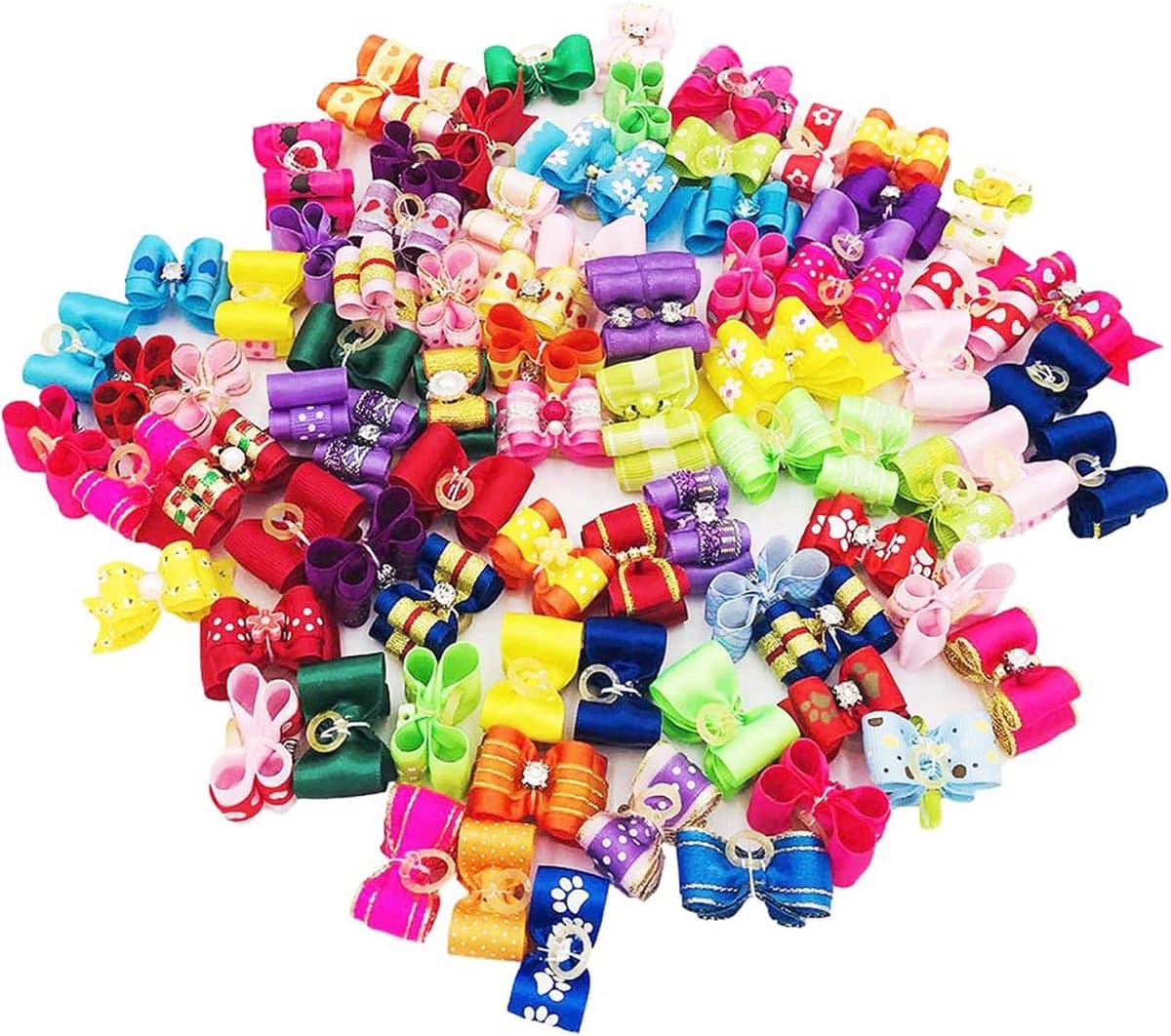 50x Huisdier Haarstrikjes met Elastiekjes voor Hond Puppy Kat Meisje - Diverse Kleuren Accessoires