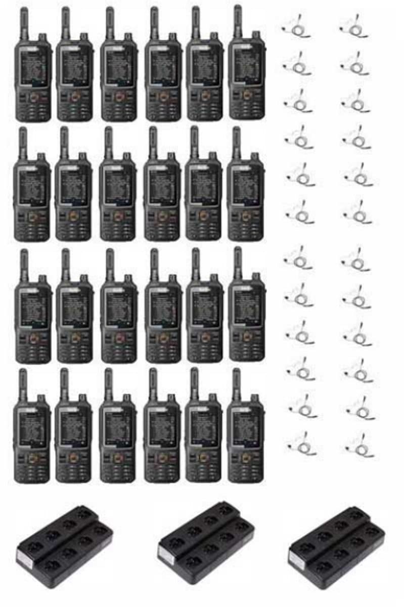 Set van 24 Inrico T320 V2 4G LTE Zello Portofoon, GPS, Wifi met multilader en beveiliging oortje