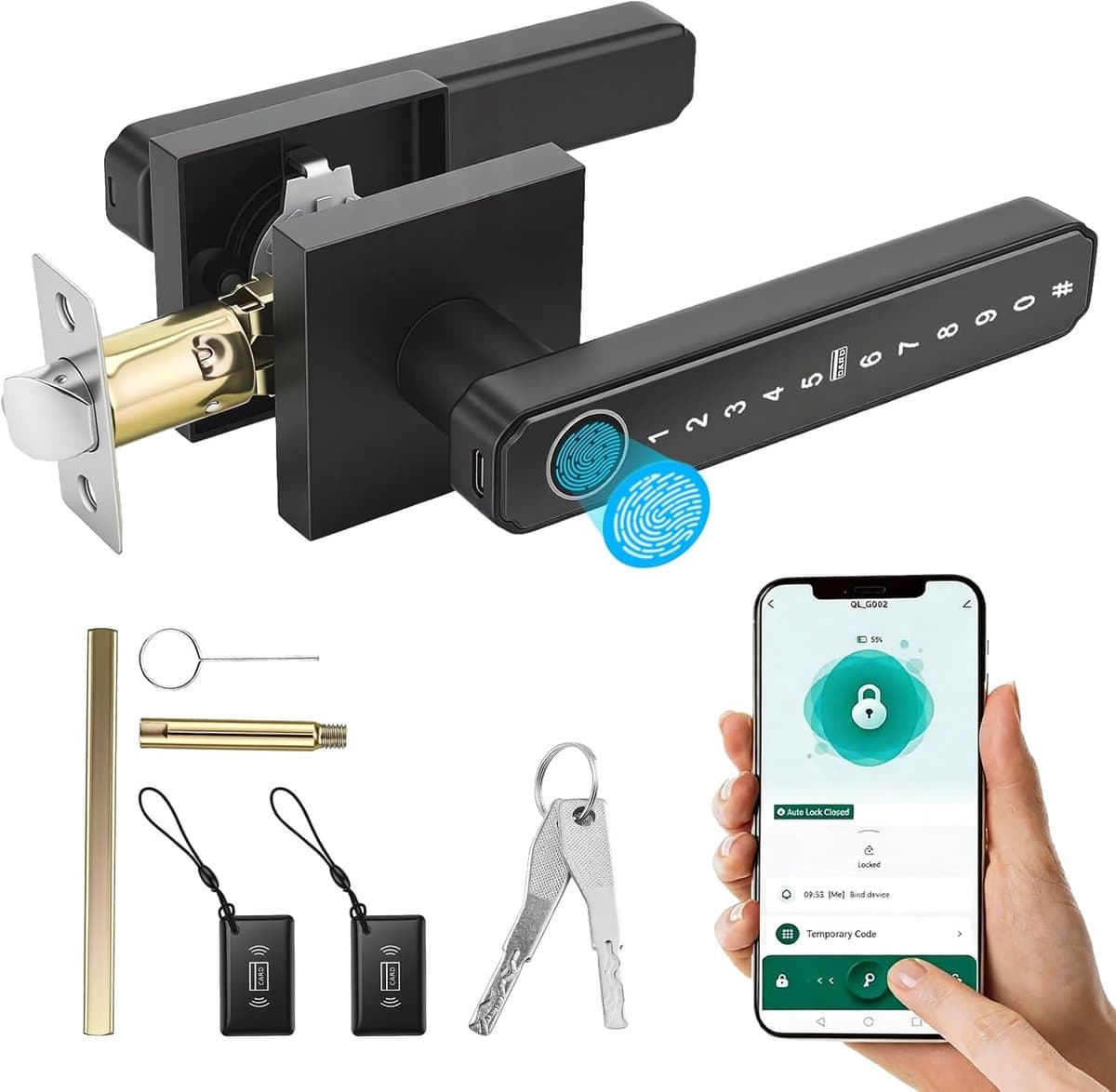 Elektronisch Deurslot - Smart Lock Vingerafdruk - Veilige Toegang - Biometrische Beveiliging - 21.9 x 17.4 cm