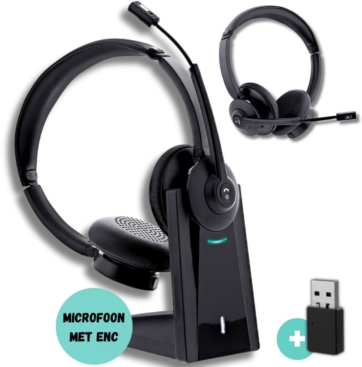 Headset met Microfoon - Headset Draadloos - Bluetooth Dual Connect - Koptelefoon - Hoofdtelefoon - Draadloze Headset - Geschikt voor PC, Laptop, Macbook & Smartphone - Good Experience