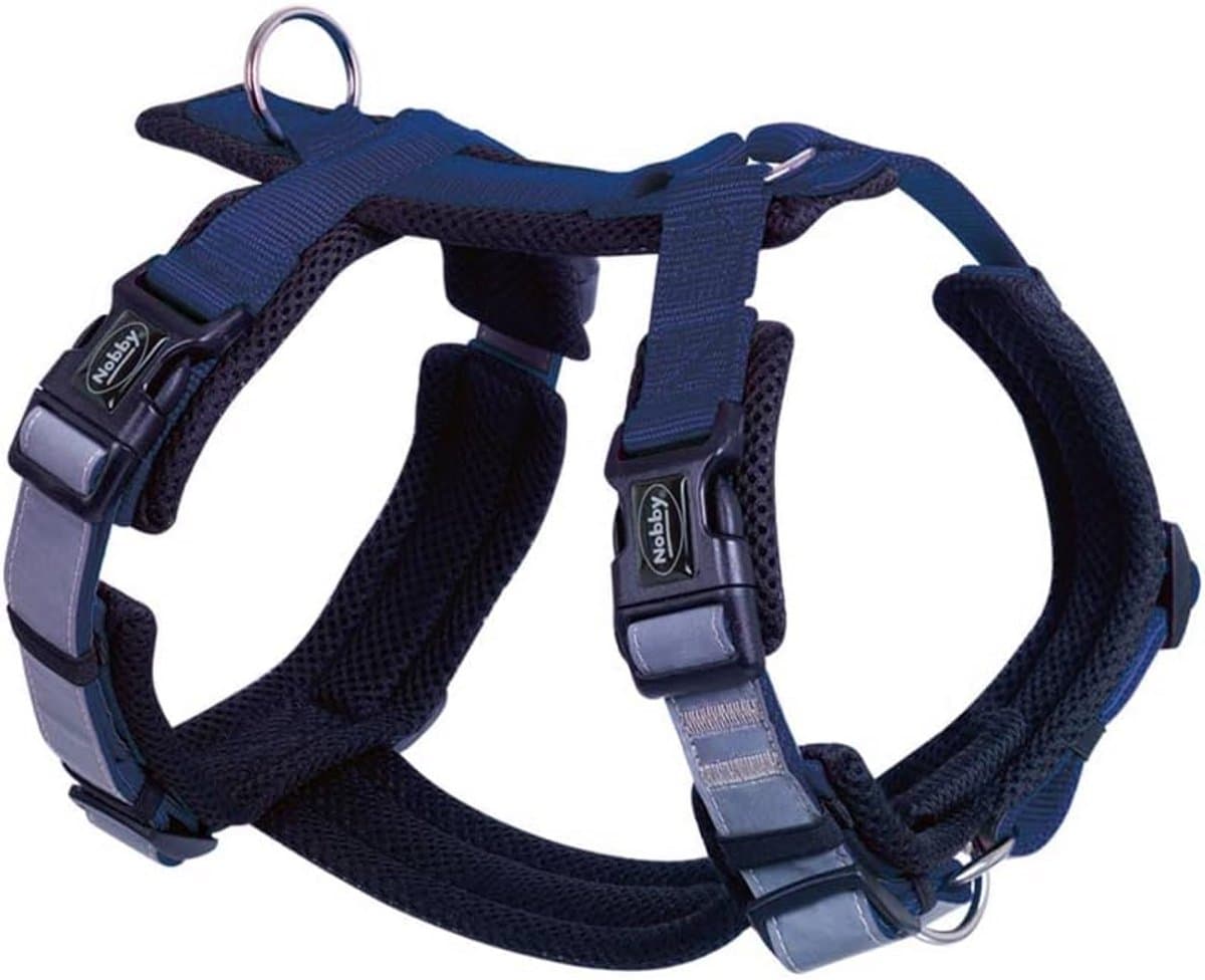 Hondenlijn Comfort Harnas Blauw Maat S-M (Borst 32-36 cm, Buik 48-65 cm) Ademend & Reflecterend