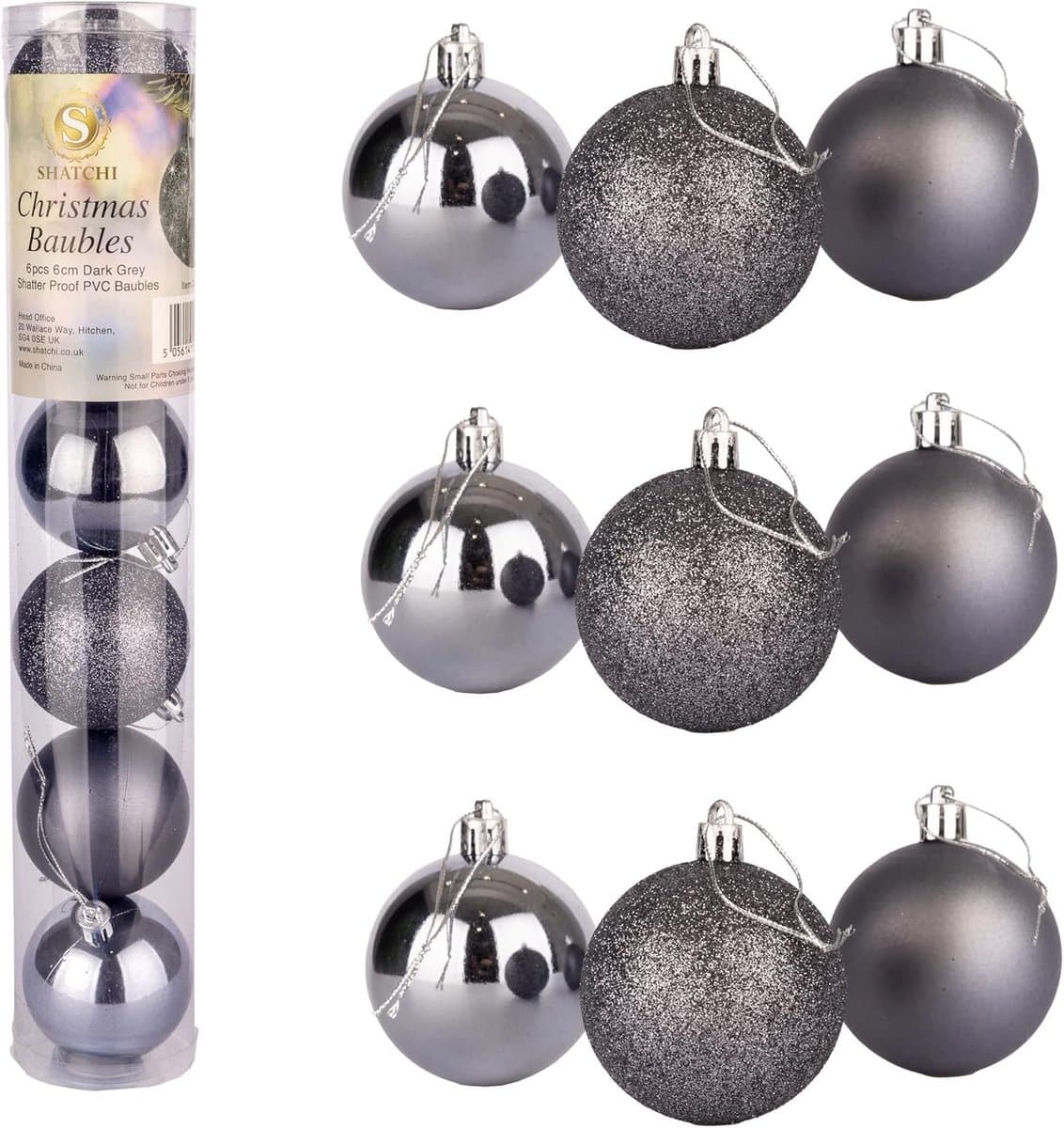 Kerstballen Set - Boom Decoratie - Feestelijke Aankleding - Onbreekbaar Kunststof - 15cm Diameter - Donkergrijs