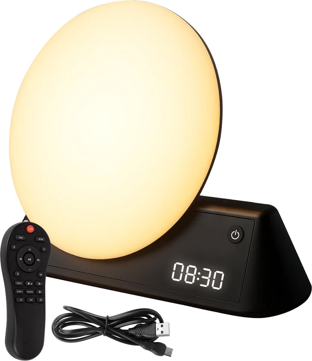 Nuvance Wake up light - Digitale Wekker - Nachtlamp - Slaapkamer - Slaaptrainer - met Geluiden - Speaker - Stemgestuurd