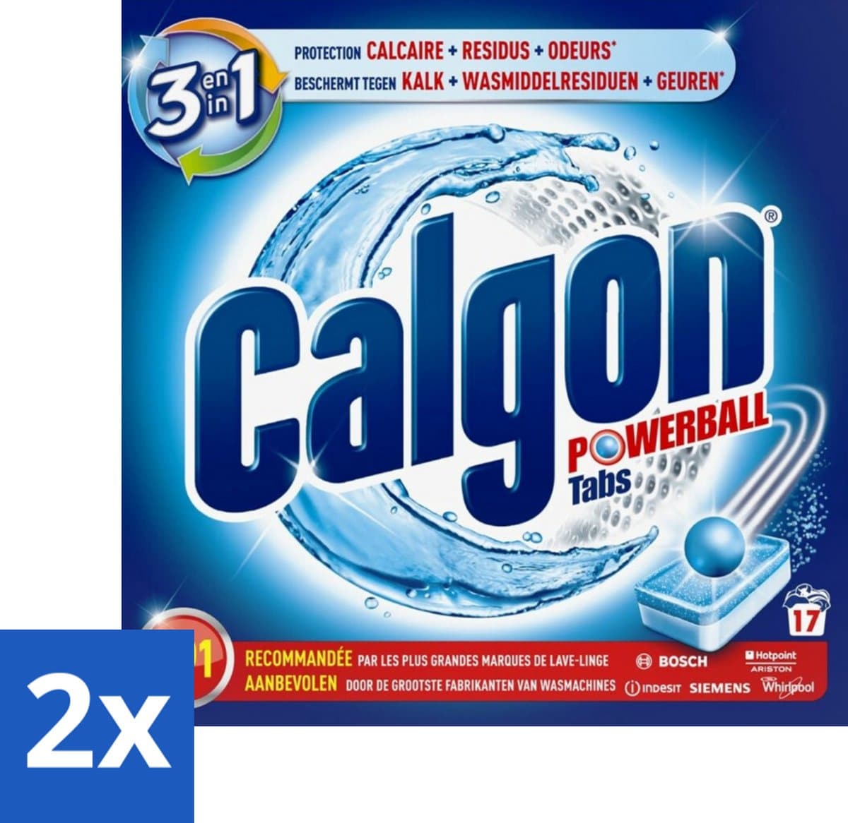Calgon - Ontkalkingsmiddel - Tegen Kalk, Wasmiddelresiduen & Geuren - 17 Tabletten - Voordeelverpakking - 2 stuks