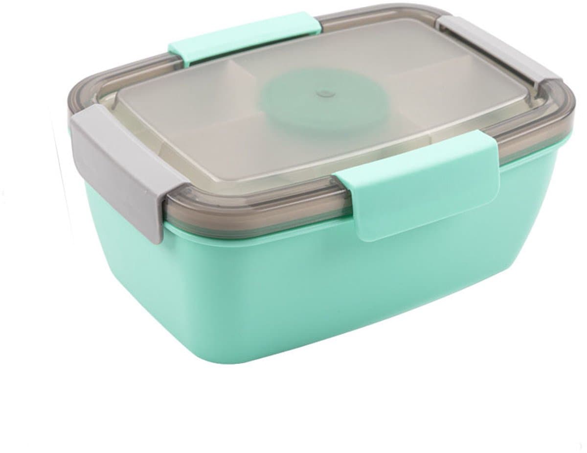 TOVBMUP Lunchbox - 2000 ml - Bento box - met vakken - Saladebakje - met sausbakje - Magnetron- en vaatwasserbestendig - Geschikt voor kinderen en volwassenen - Groen