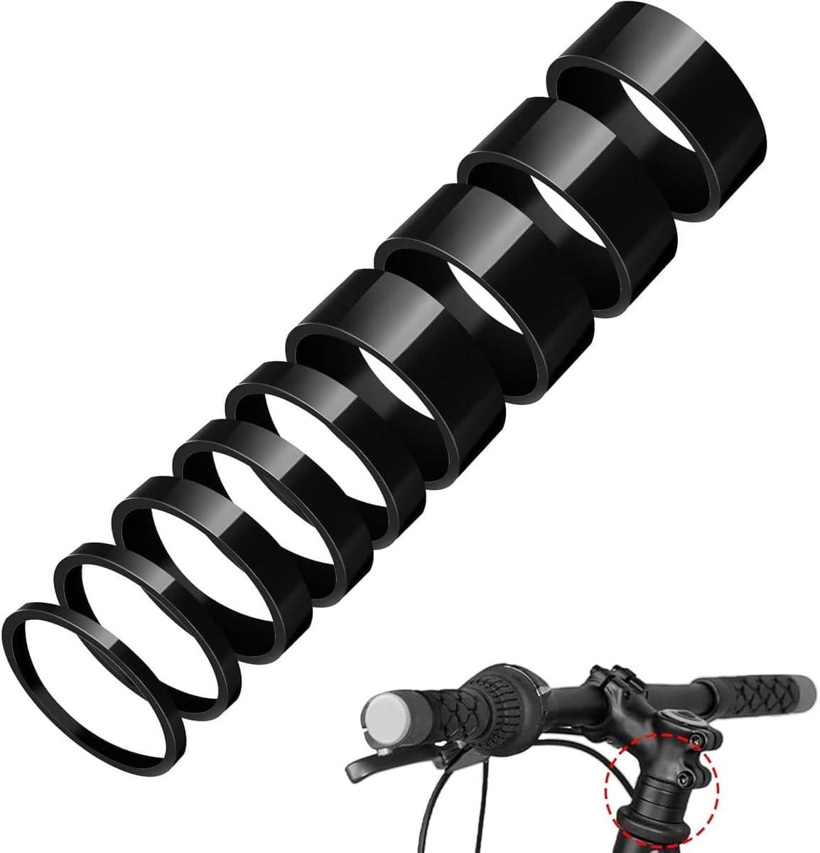 Allecto Plus - Voorgreep voor fietsstuurverhoging - Aluminiumlegering MTB-stuur - Fietsafstandschijven - Koptelefoonafdichting