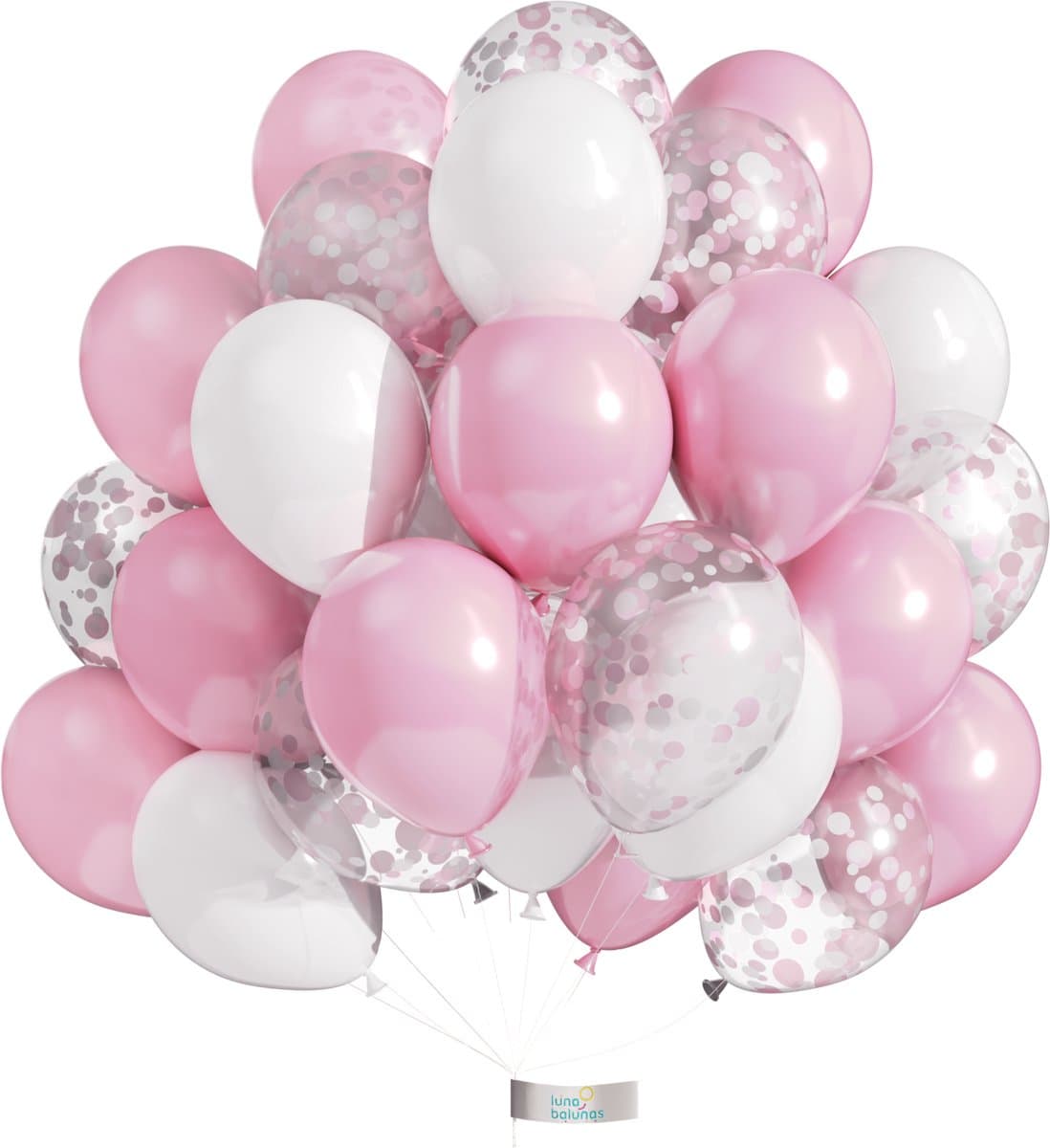 Luna Balunas 50 Stuks Pastel Roze Wit Latex Ballonnen Helium Confetti Verjaardag versiering Meisje - Baby Shower Feest decoratie Eco friendly FSC