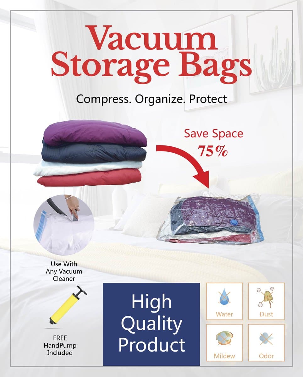 Vacuüm Opbergzakken - Vacuum Storage Bags - Opbergtassen - Vacuümzakken- - Inclusief handpomp - Transparant - (50x70cm_6Stuks )
