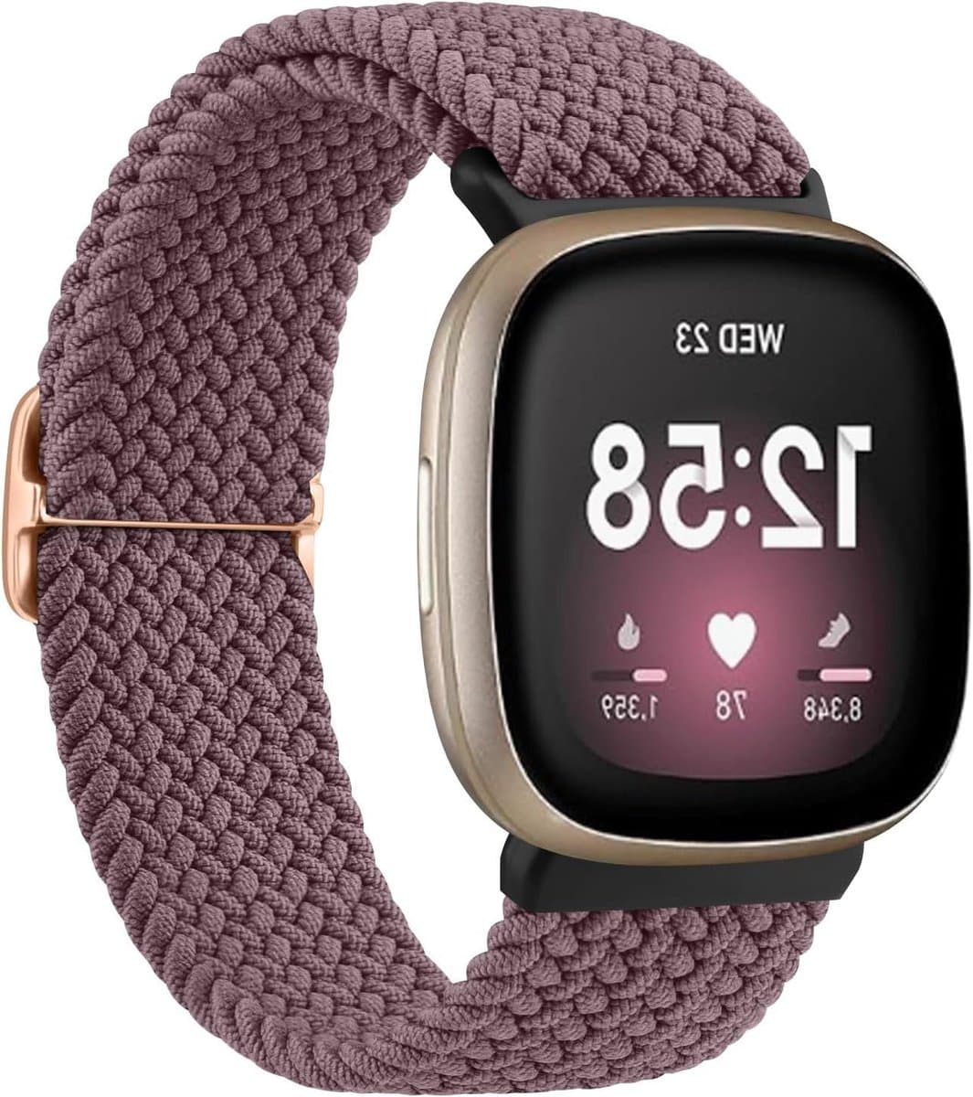 Allecto plus - Reservearmband van gevlochten elastisch nylon voor Fitbit Versa 4, Versa 3, Sense, Sense 2 - Unisex armband met 2-3 zoekwoorden toegevoegd