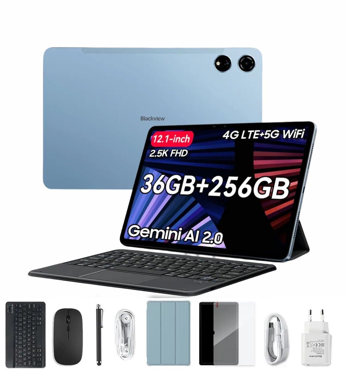Blackview MEGA 3 Tablet Sets - Android 15 - 4G LTE+WiFi - 12.1 Inch - 36GB RAM - 256GB - Dual 4G LTE - 8800mAh - 13MP+50MP Camera - Blauw