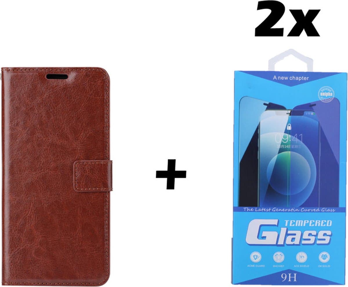 Samsung Galaxy S8 Telefoonhoesje - Bookcase - Ruimte voor 3 pasjes - Kunstleer - met 2x Tempered Screenprotector - SAFRANT1 - Donkerbruin