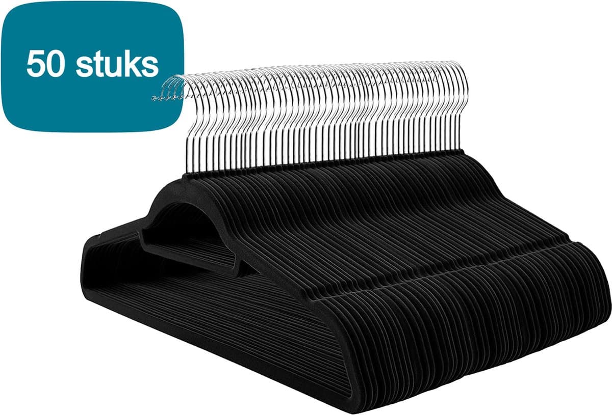 Bobbel Home - 50 Anti-slip kleerhangers - Ultra-dunne Kledinghangers met Fluweel - Kapstokken met Broeklat of Roklat - Klerenhanger - Klerenhangers- Zwart