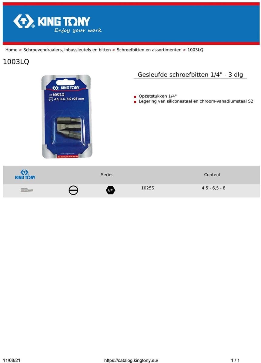 Gesleufde schroefbitten 1/4" - 3 dlg-King Tony-1003LQ
