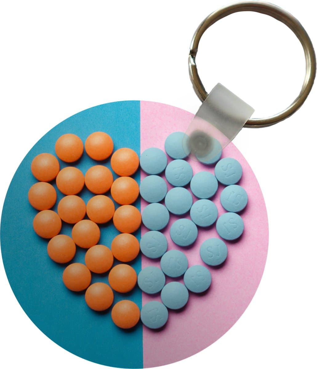 Sleutelhanger - Hart - Tabletten - Pastel - Plastic - Rond - Uitdeelcadeautjes