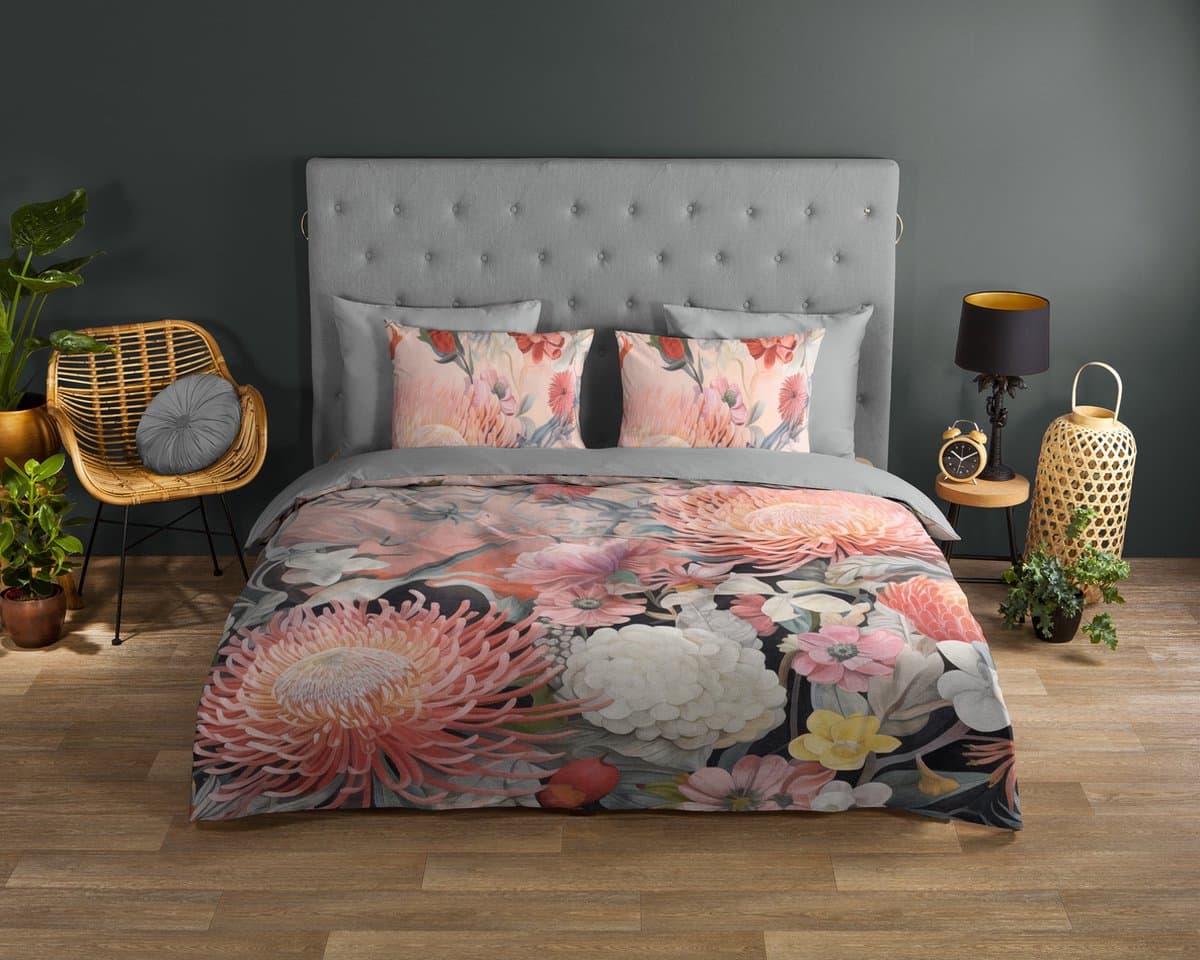 Good Morning dekbedovertrek bloemen - 2 persoons 200x200/220 cm - Perzik - 100% Katoen renforce