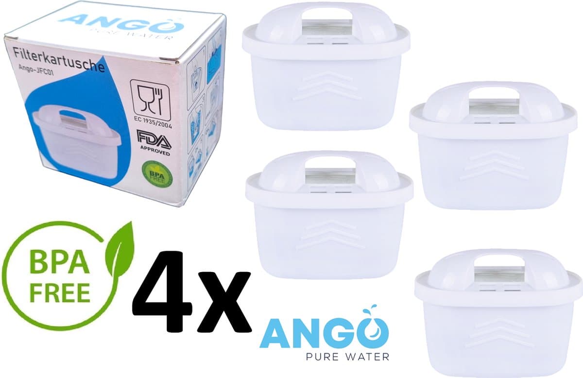 4x waterfilterpatronen ANGO vervanging voor Brita Maxtra+ alternatieve patroon - Goed en hoogwaardig compatibel alternatief voor je waterkaraf van verschillende fabrikanten - Brita Maxtra Laica Classic PearlCo Classic Kenwood Universal Filterkan Aldi