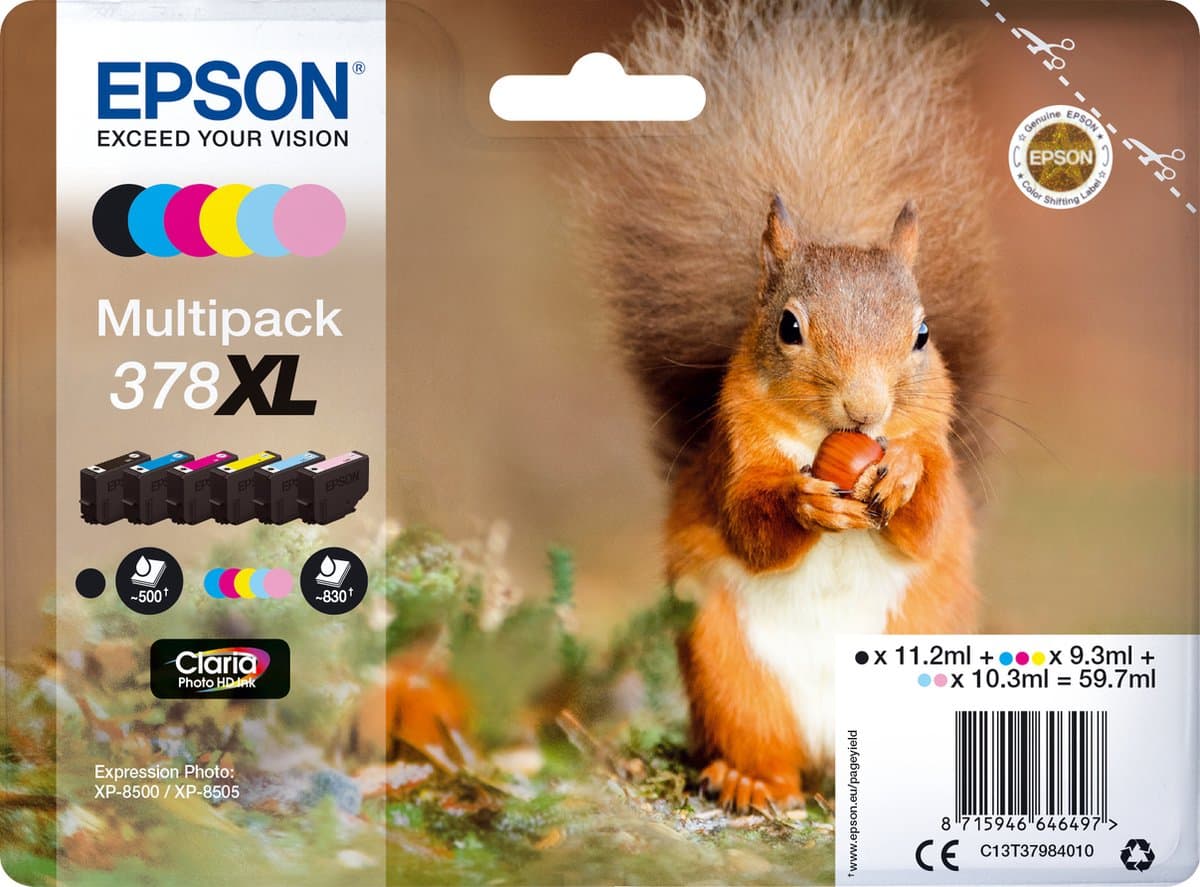 Epson Squirrel 378XL Claria Photo HD 6 kleuren multipack inktcartridge