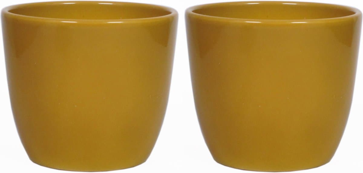 Floran Plantenpot - 2x stuks - okergeel - glanzend - keramiek - 19 x 17 cm - plantenpotten binnen
