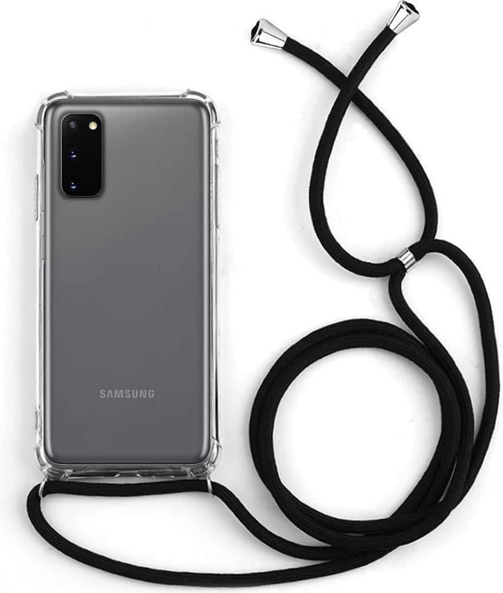 Jumada's - Hoesje met Koord geschikt voor Samsung Galaxy S20 Plus - Anti Shock - Draagkoord - Transparant